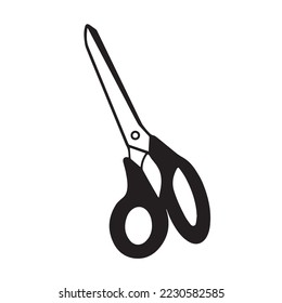 Scissors vector icon silhouette isolated on plain white background. Office or school supllies tool equipment drawing with black colored simple flat line art.
