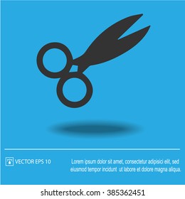 Scissors vector icon. Simple isolated symbol EPS 10. Black pictogram on blue background.