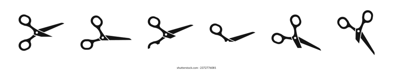 Scissors vector icons. Cutting scissors silhouettes. Vector icon set.