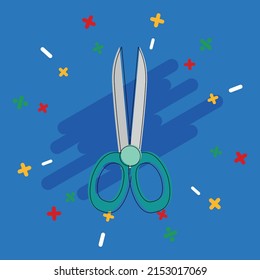 Scissors. Vector illustration of a Scissors. School Supplies. Math operations background. Red, Yellow, Green. 