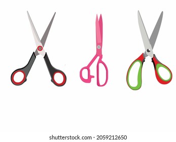 Conjunto de ilustraciones vectoriales de tijeras. Ilustración vectorial, equipo o equipo sobre fondo blanco. Vector de tijeras aisladas.
