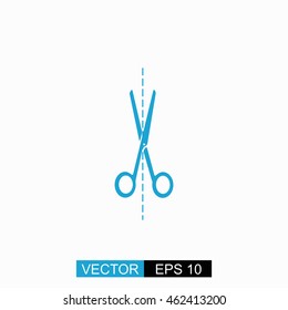 Scissors vector. Isolated blue icon on white background.