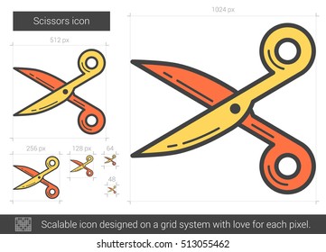Scissors vector line icon isolated on white background. Scissors line icon for infographic, website or app. Scalable icon designed on a grid system.