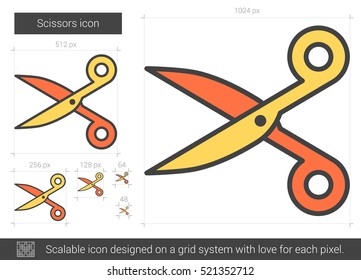 Scissors vector line icon isolated on white background. Scissors line icon for infographic, website or app. Scalable icon designed on a grid system.
