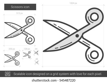 Scissors vector line icon isolated on white background. Scissors line icon for infographic, website or app. Scalable icon designed on a grid system.