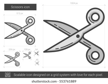 Scissors vector line icon isolated on white background. Scissors line icon for infographic, website or app. Scalable icon designed on a grid system.