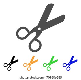 Scissors vector pictogram. Style is a flat graphic symbol in grey, black, yellow, blue, green color variants. Designed for web and mobile apps.