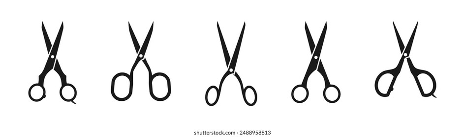 Scissors vector silhouette icon set. Scissor flat icons.