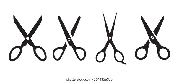 Scissors vector silhouette icon set.