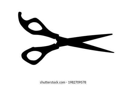 Scissors vector silhouette illustration isolated on white background. Fashion tool symbol. Hair style equipment. Shape scissors shadow.