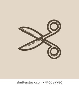 Scissors vector sketch icon isolated on background. Hand drawn Scissors icon. Scissors sketch icon for infographic, website or app.