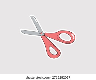 Etiqueta engomada del Vector de las tijeras con las manijas rosadas, para cortar y hacer a mano. Perfecto para la escuela, oficina, bricolaje, costura o diseños de papelería