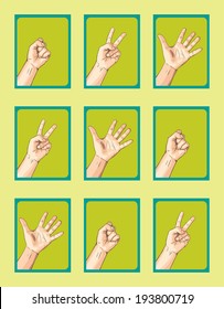 Scissors VS Paper VS  Rock 3 X 3 on Green Tone 