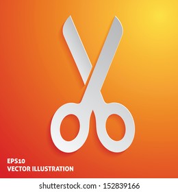 Scissors white icon on orange background