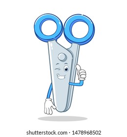 Scissors Winking Eye  Cartoon Mascot Character. And Giving a Thumbs Up.