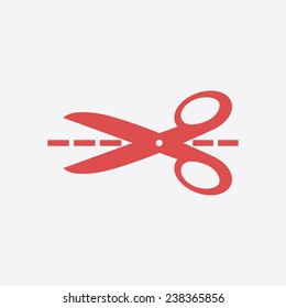 Scissors with-cut lines icon.