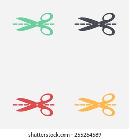 Scissors with-cut lines icon.