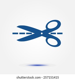 Scissors with-cut lines icon.
