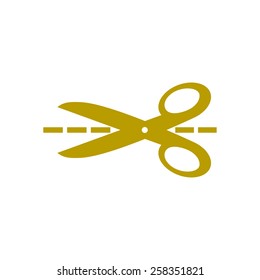 Scissors with-cut lines icon.