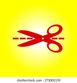 Scissors with-cut lines icon.