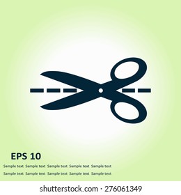 Scissors with-cut lines icon.