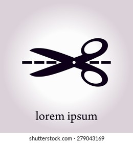 Scissors with-cut lines icon.