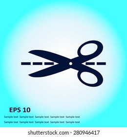 Scissors with-cut lines icon.