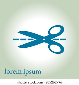 Scissors with-cut lines icon.