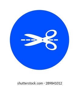 Scissors with-cut lines icon.