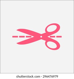 Scissors with-cut lines icon.