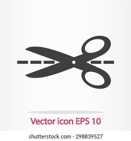 Scissors with-cut lines icon.