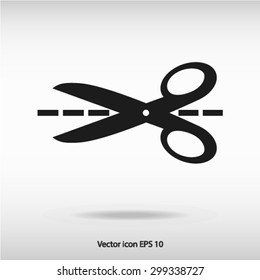 Scissors with-cut lines icon.