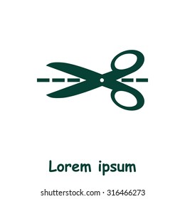 Scissors with-cut lines icon.