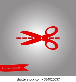 Scissors with-cut lines icon.
