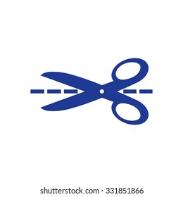 Scissors with-cut lines icon.