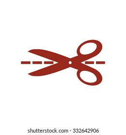 Scissors with-cut lines icon.
