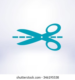 Scissors with-cut lines icon.