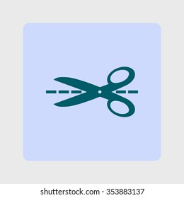 Scissors with-cut lines icon.