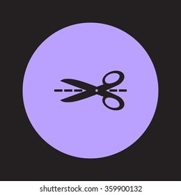 Scissors with-cut lines icon.