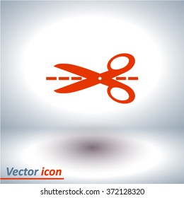 Scissors with-cut lines icon.