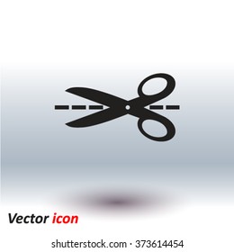 Scissors with-cut lines icon.