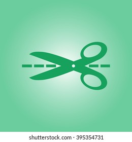 Scissors with-cut lines icon.