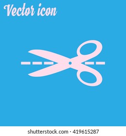 Scissors with-cut lines icon.