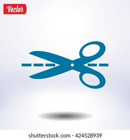 Scissors with-cut lines icon.