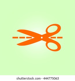 Scissors with-cut lines icon.
