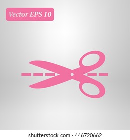 Scissors with-cut lines icon.