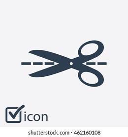 Scissors with-cut lines icon.