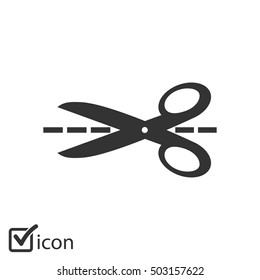 Scissors with-cut lines icon.