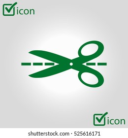 Scissors with-cut lines icon.