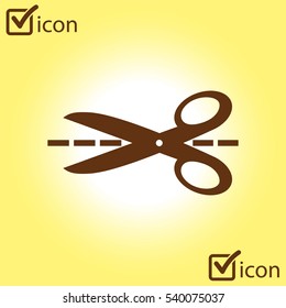 Scissors with-cut lines icon.
